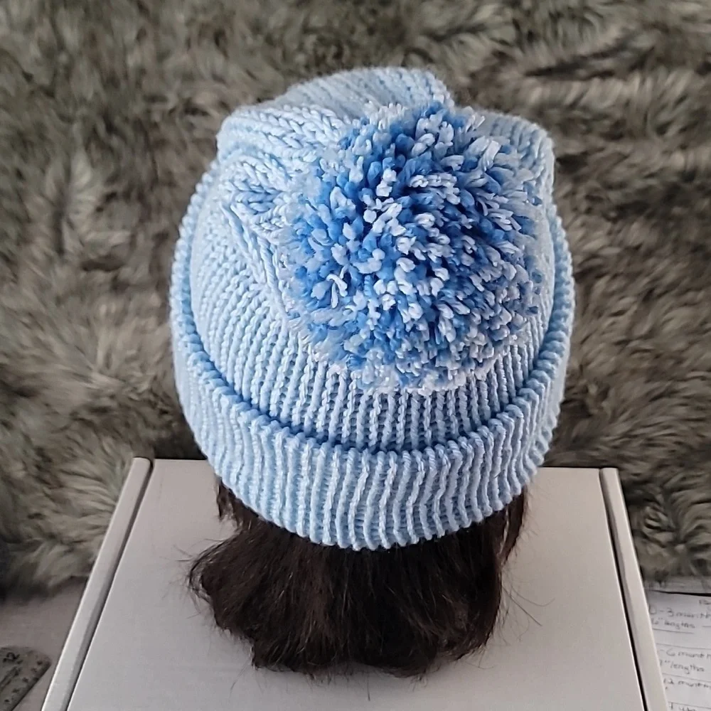 teen/Adult  Blue Knit Pom-Pom Beanie